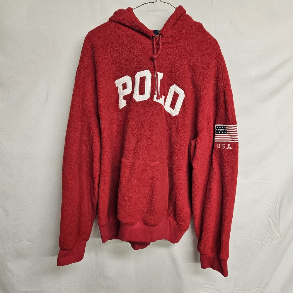 Polo Ralph Lauren Red Hoodie X-LARGE USA On Sleeve